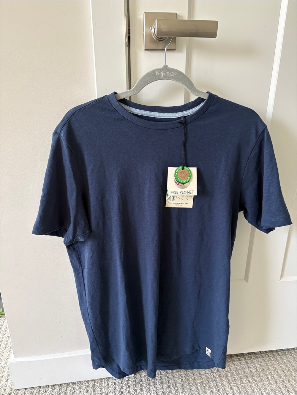 NWT Free Planet Men’s Navy Short Sleeve Organic Cotton Crew Tee -Size Medium